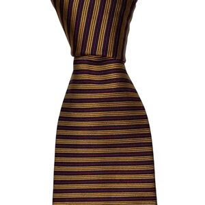 Brooks Brothers Makers Silk Necktie Mens Gold Navy Blue Burgundy Striped Tie EUC